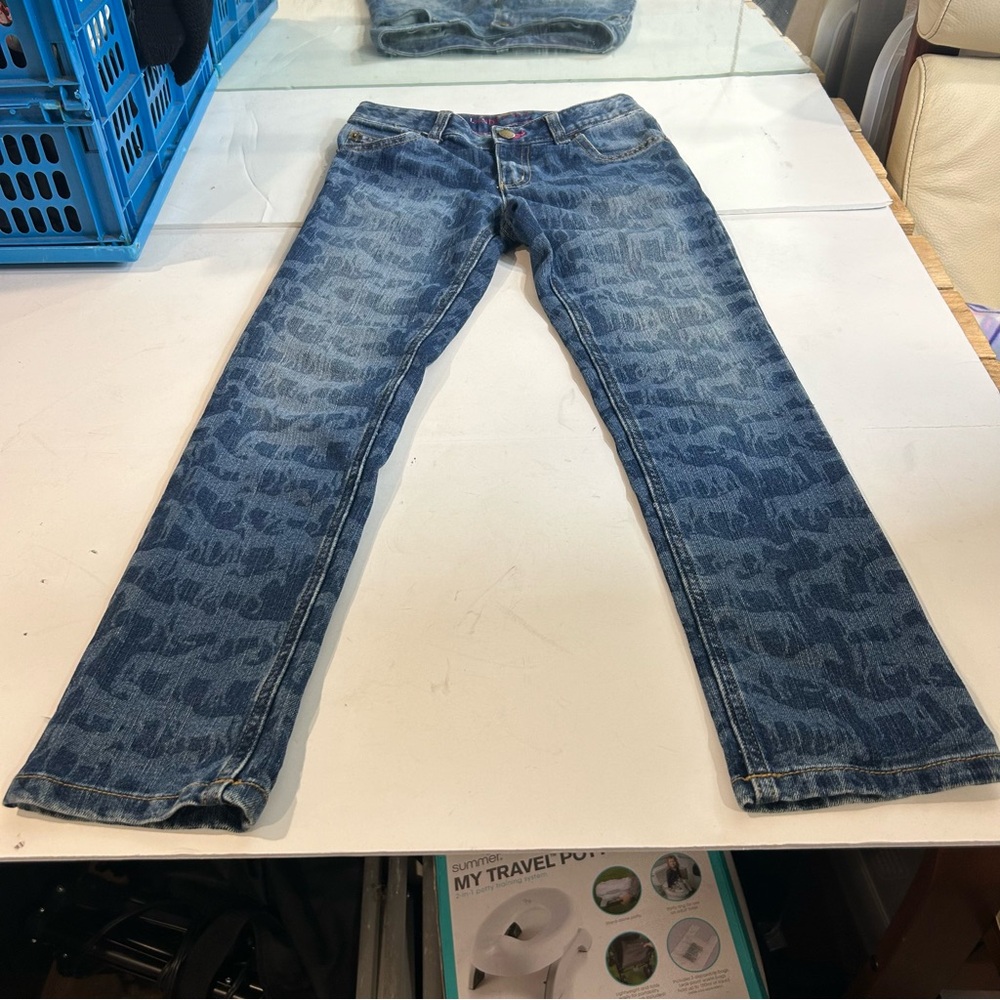 Lands End Dark Blue Denim Horse Print Skinny Jeans Girls Size 8 - Picture 3 of 12